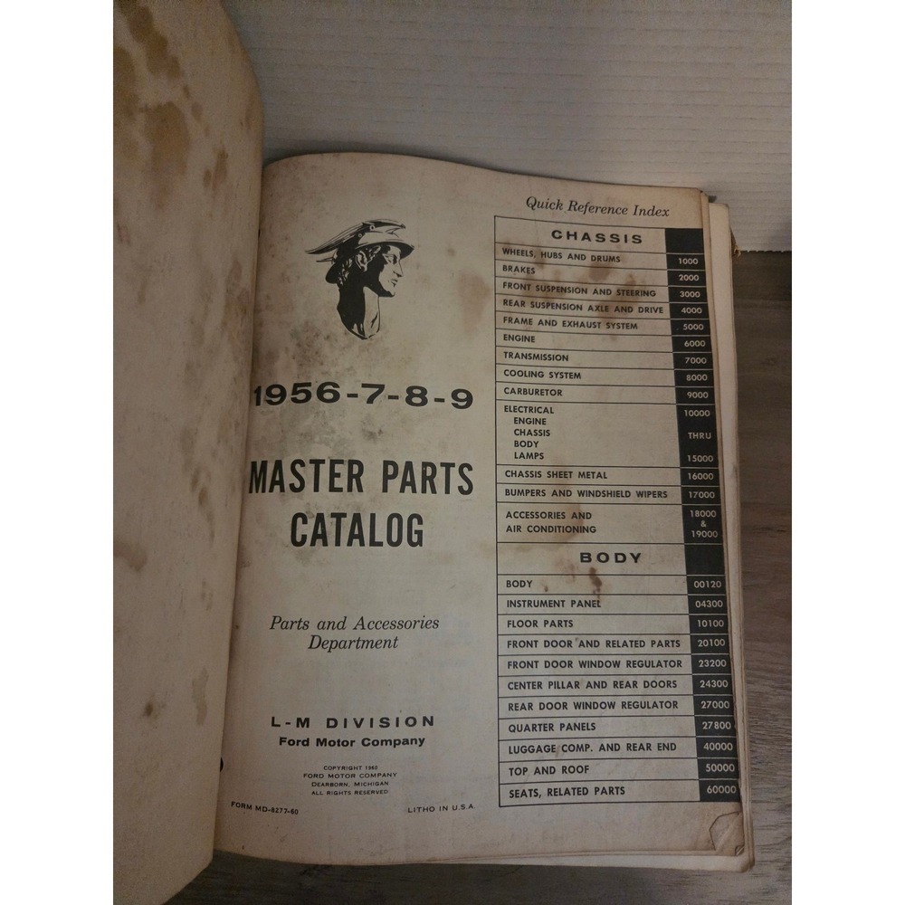 1956-1959 Mercury Master Parts Catalog Chassis Body Manual Revised Sept 1960 - Picture 2 of 7